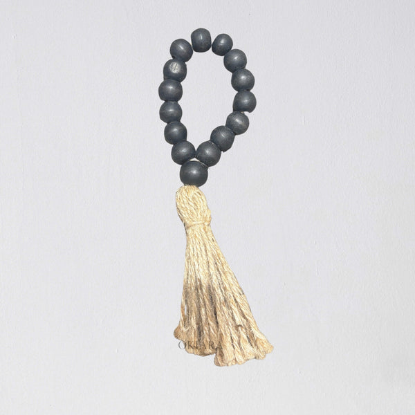 Wooden Beads Raffia Tassel | Small