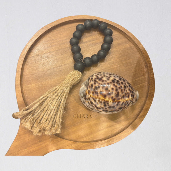 Wooden Beads Raffia Tassel | Small