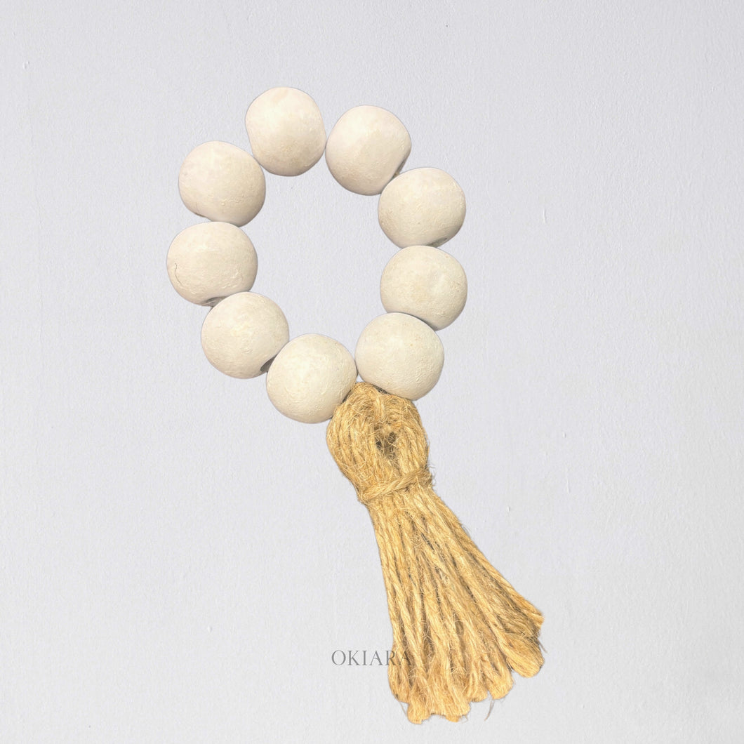 Wooden Beads Raffia Tassel | 19 cm