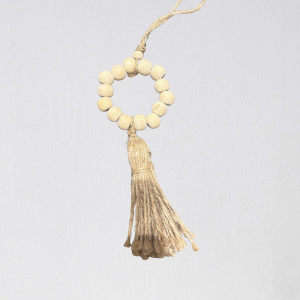 Wooden Beads Raffia Tassel | 17 cm