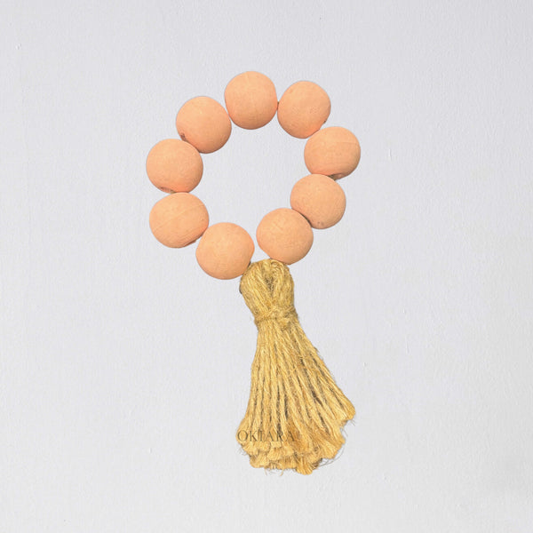 Wooden Beads Raffia Tassel | 19 cm