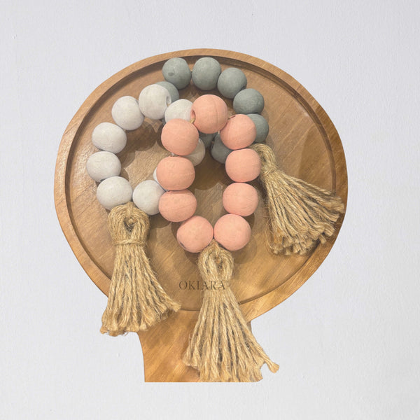 Wooden Beads Raffia Tassel | 19 cm