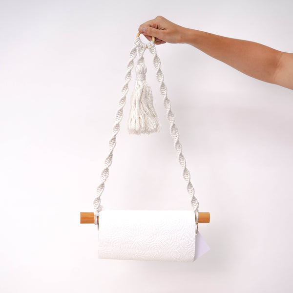 Wooden and Macrame Toilet Paper Holder Okiara